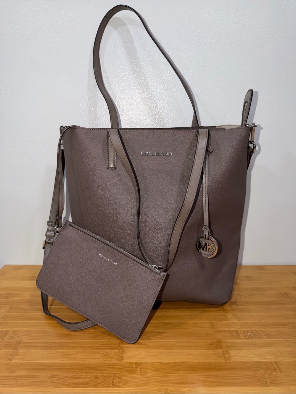 Michael Kors Taupe Pebbled Leather Tote with Matching Wristlet
